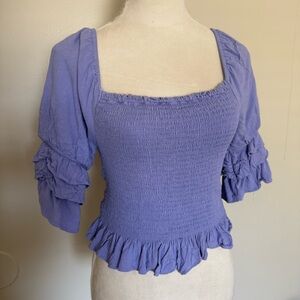 Altar’d State Lilac Purple Ruffle Square Neck Blouse Peasant Smocked